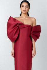 Divia Strapless 3D Bow Maxi Dress-Burgundy