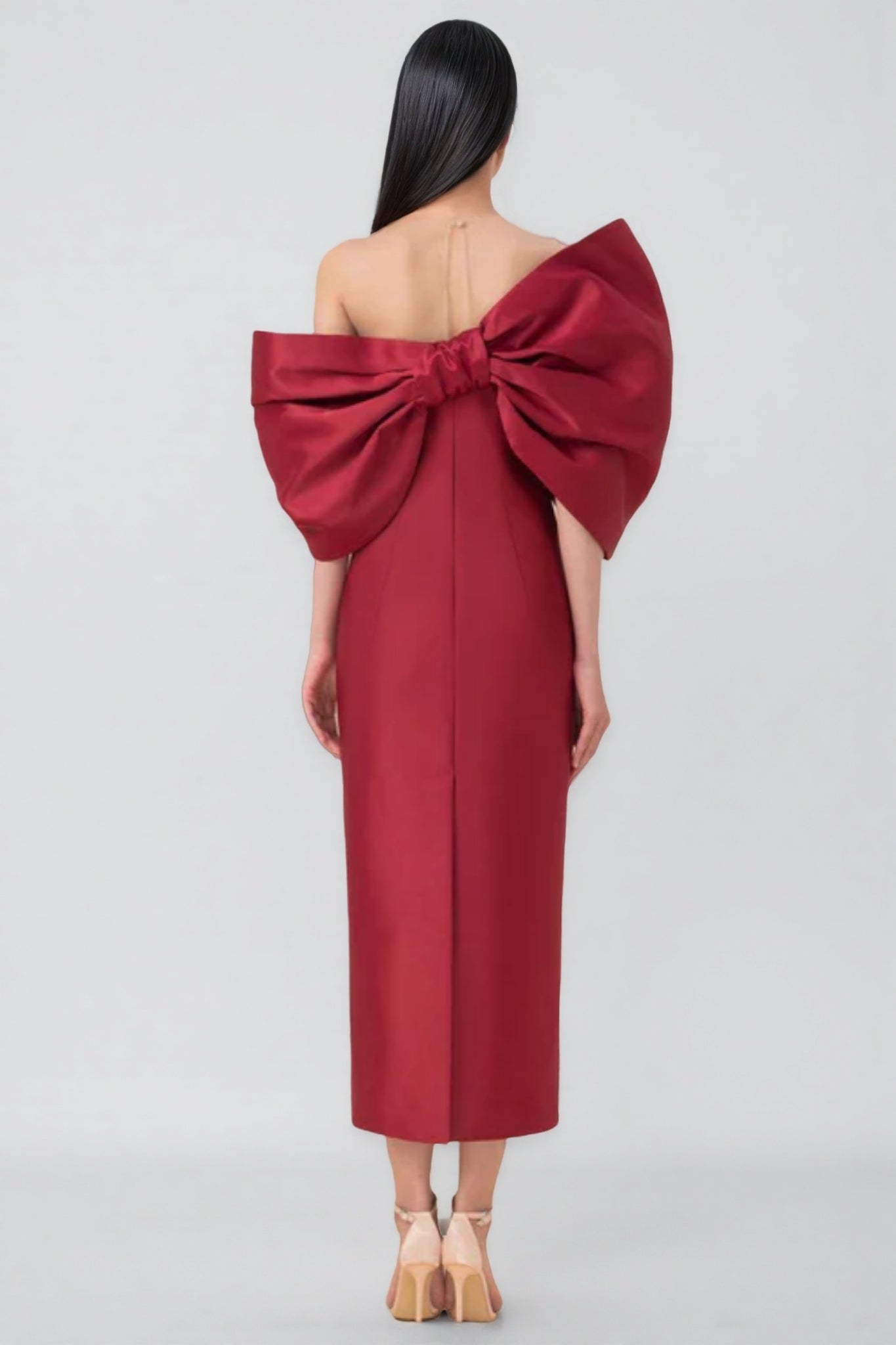 Divia Strapless 3D Bow Maxi Dress-Burgundy