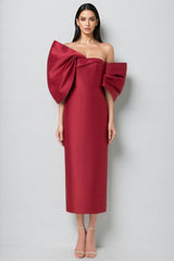 Divia Strapless 3D Bow Maxi Dress-Burgundy