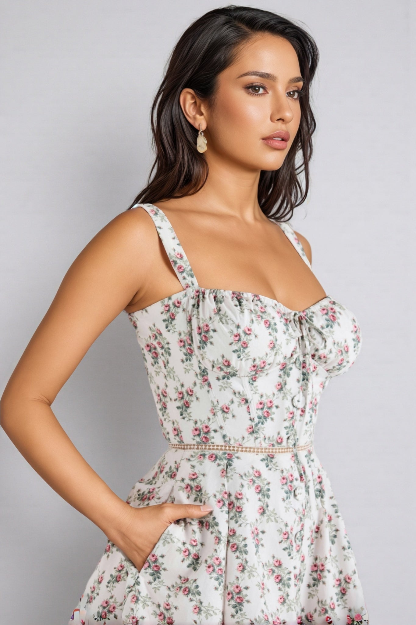 Josst White Rose Print Stretch Cotton Mini Dress