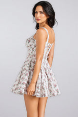 Josst White Rose Print Stretch Cotton Mini Dress