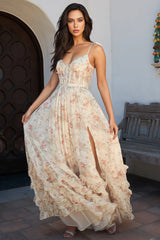Kervt Yellow Strapless Floral Maxi Dress