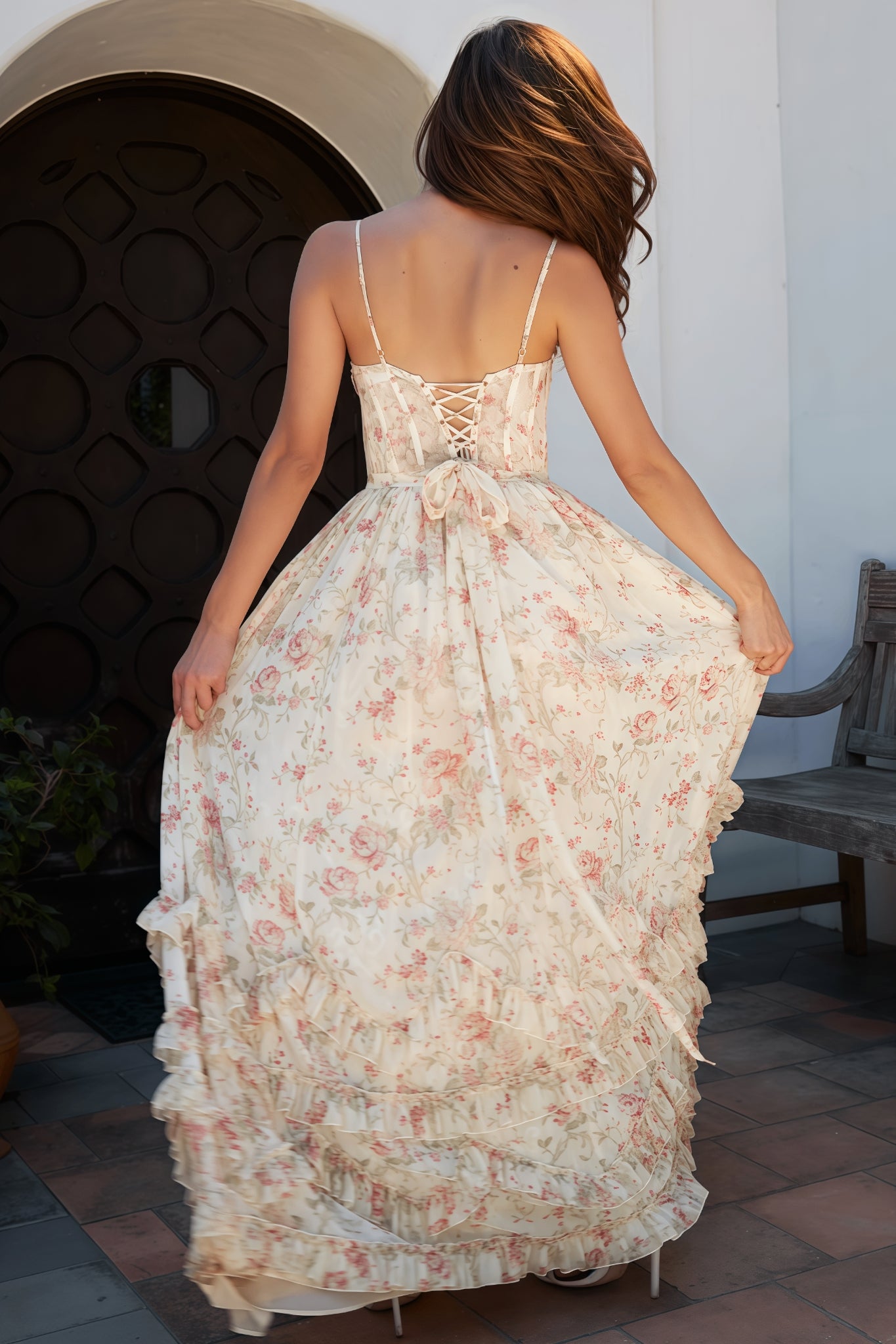 Kervt Yellow Strapless Floral Maxi Dress