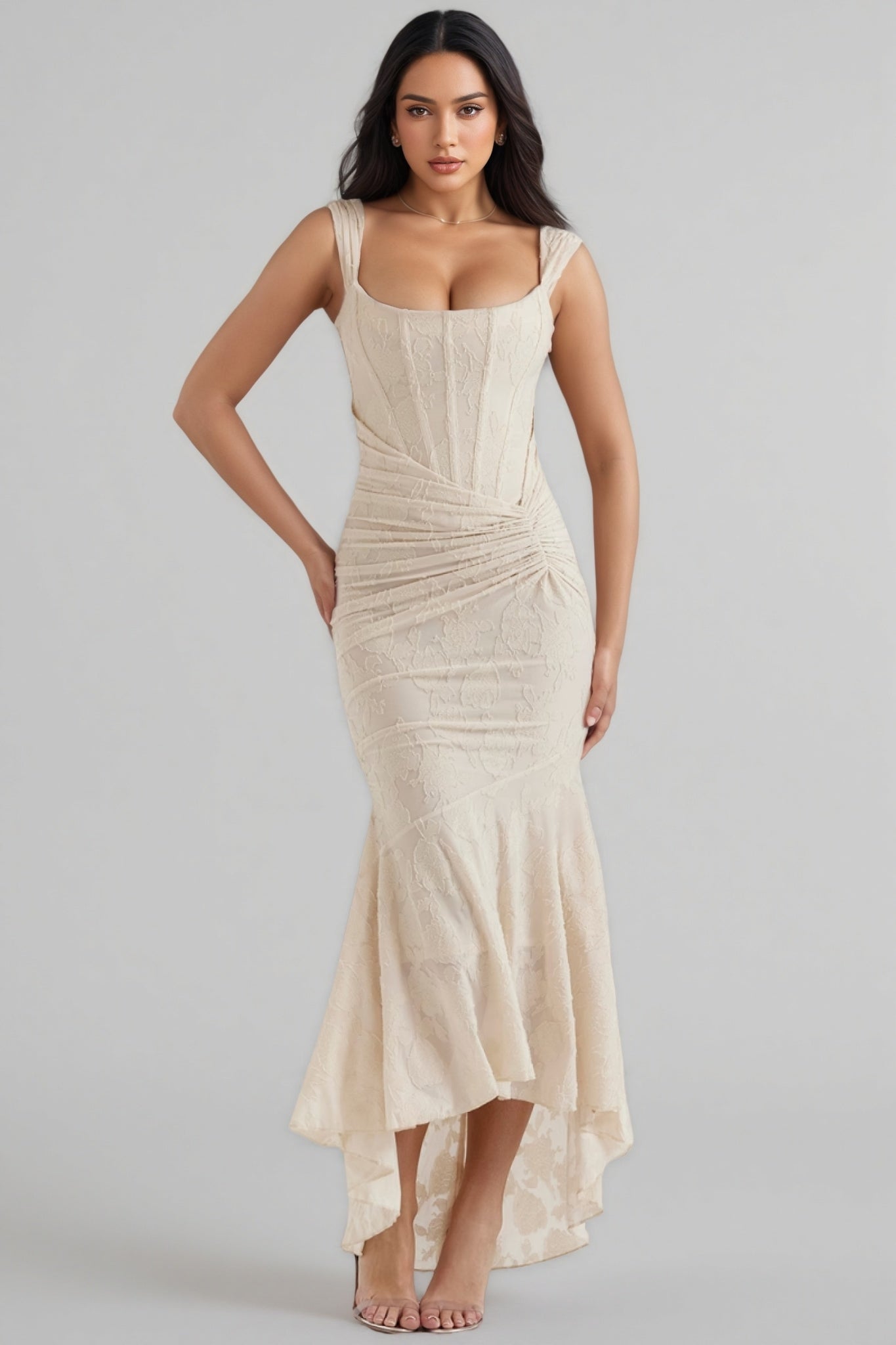 cesca vintage cream floral maxi dress Cesca Retro Cream White Floral Maxi Dress