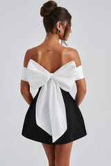Deltly Black Bow Cross Asymmetrical Mini Dress