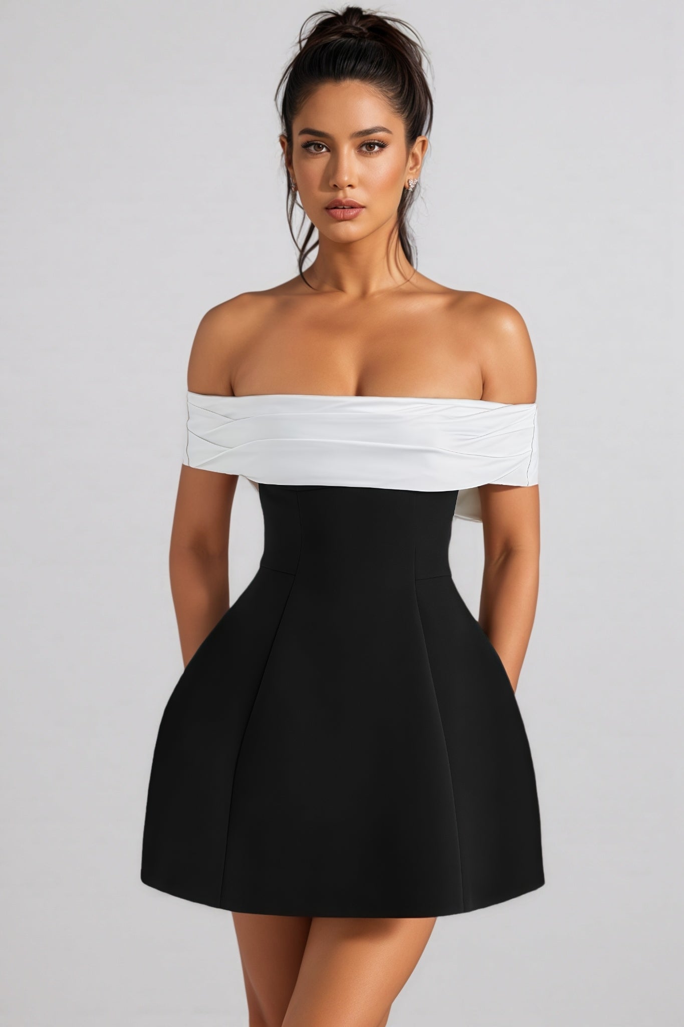 Deltly Black Bow Cross Asymmetrical Mini Dress