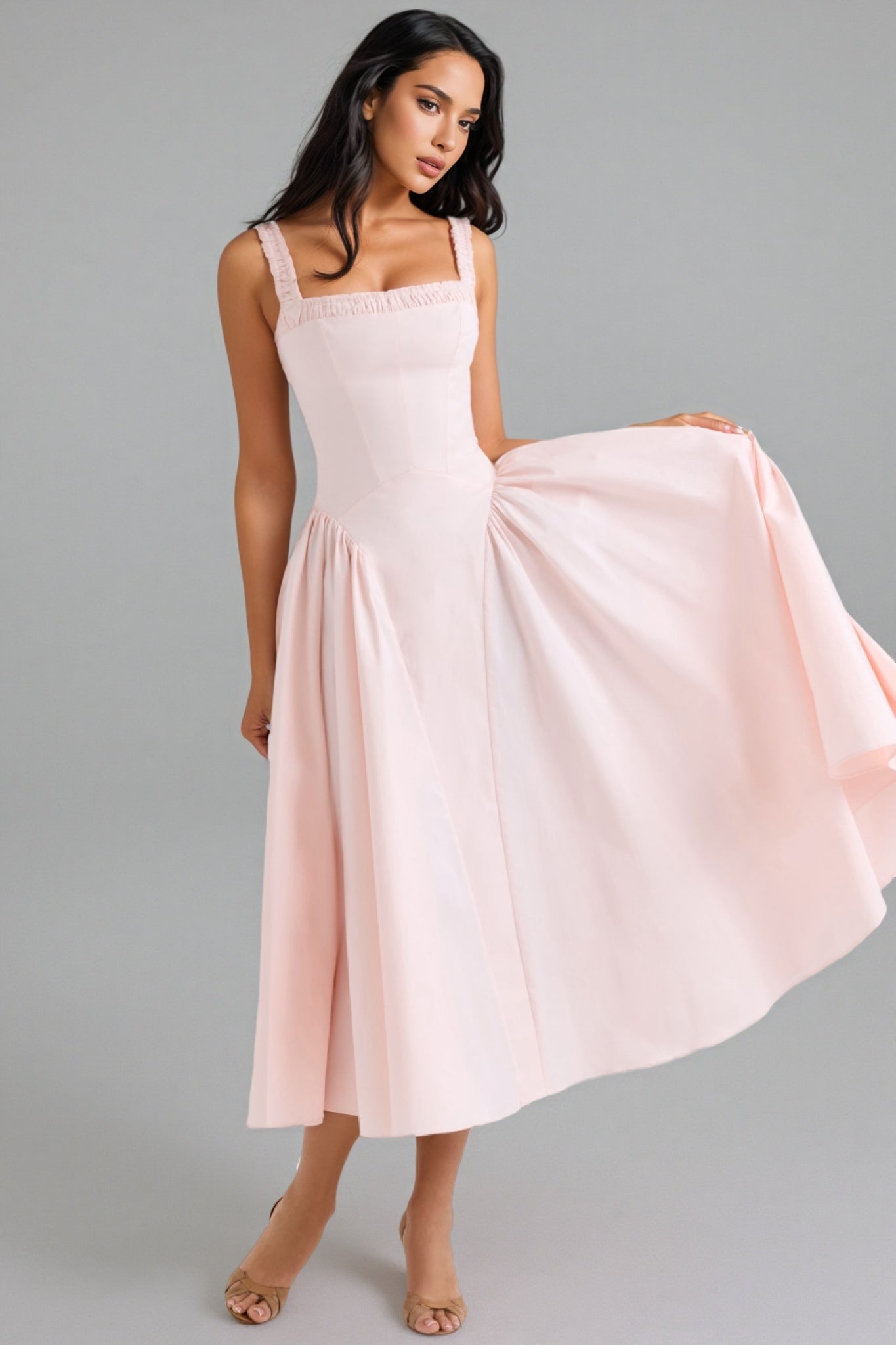 Lyrice Rose Pink Stretch Cotton Midi Dress
