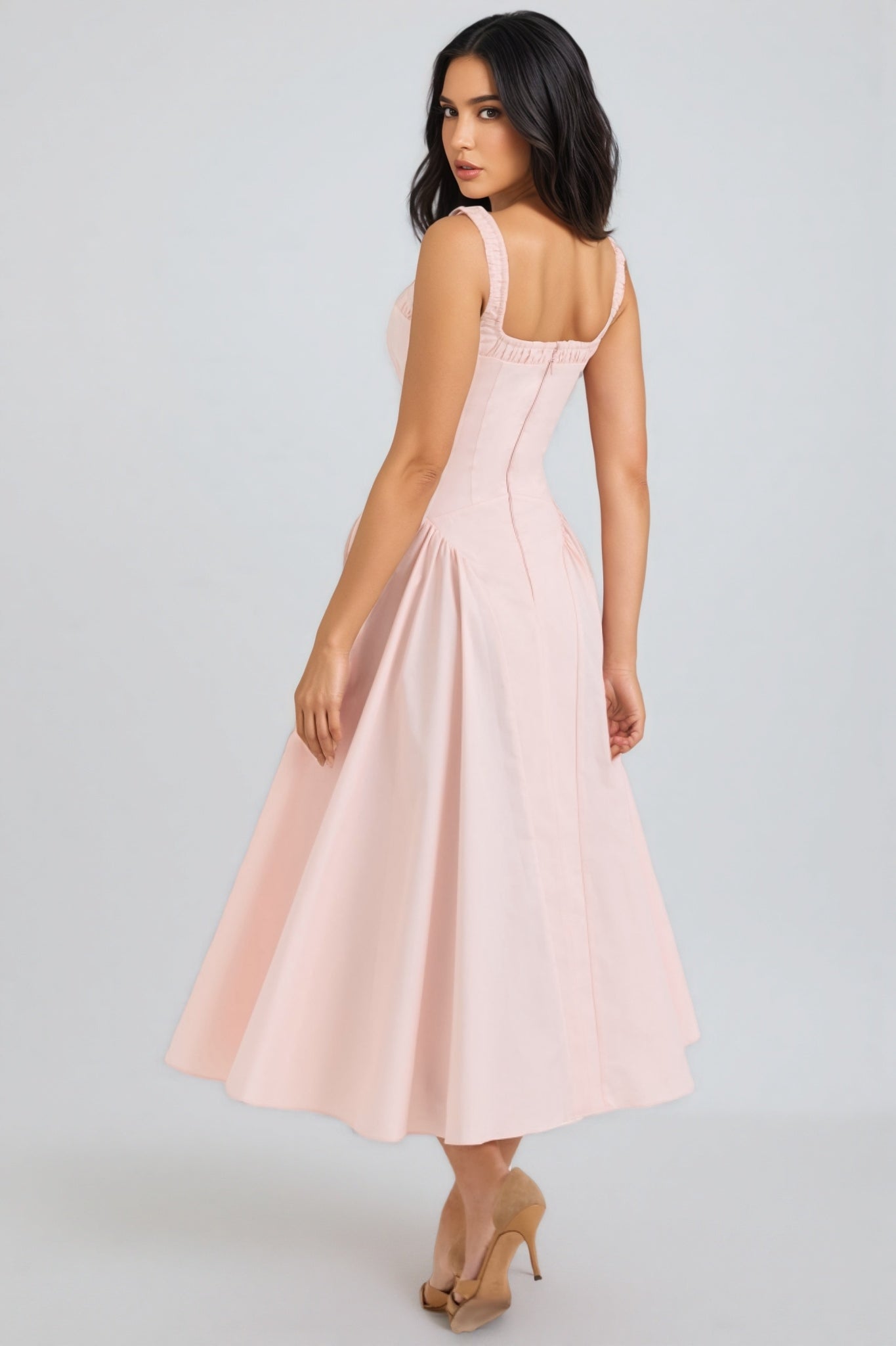 Lyrice Rose Pink Stretch Cotton Midi Dress