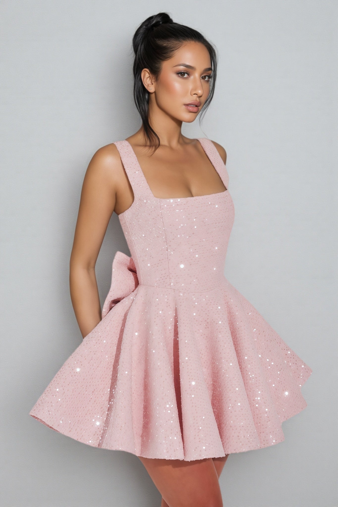 Brice Pink Big Bow Mini Dress