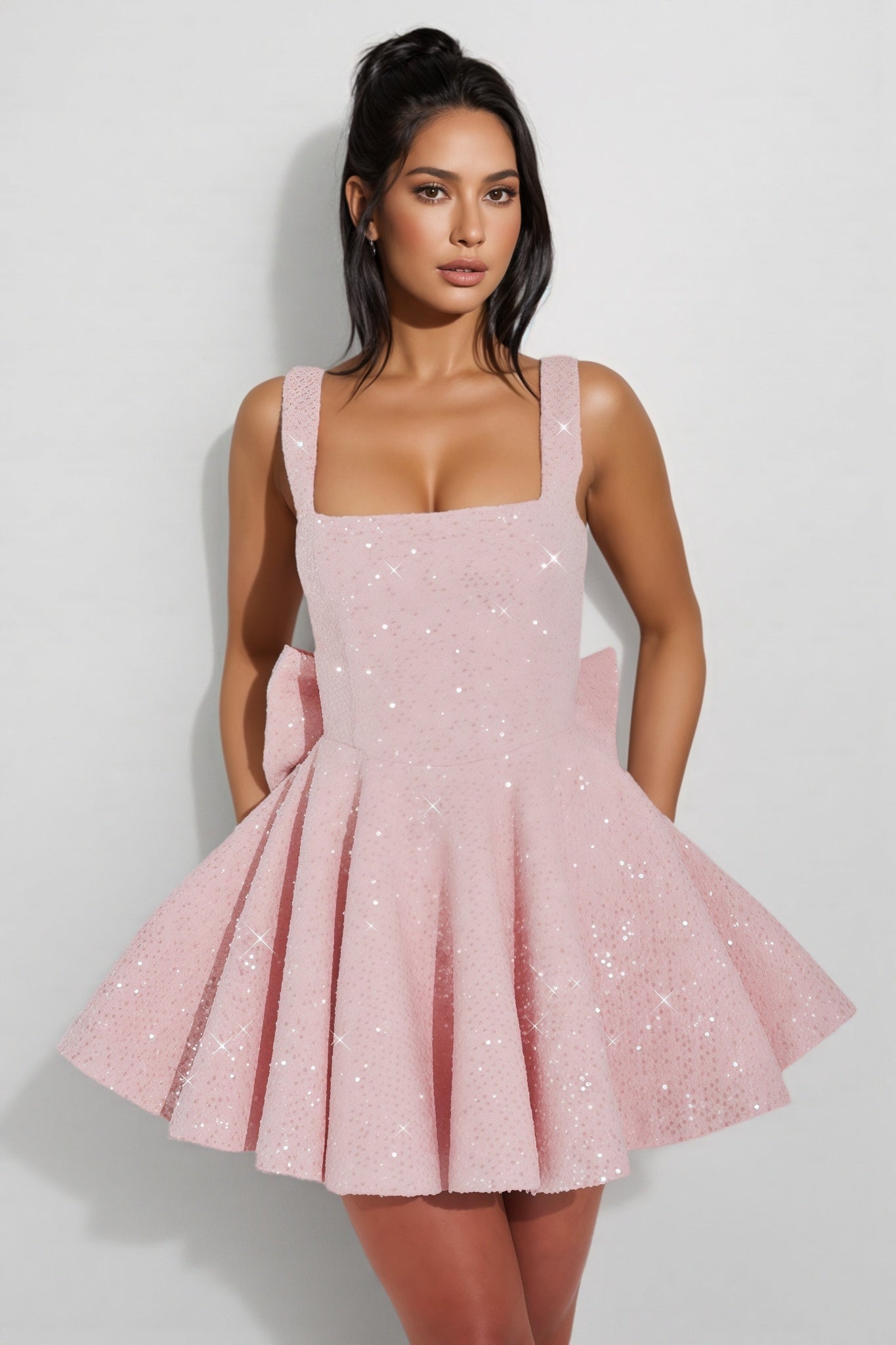 Brice Pink Big Bow Mini Dress
