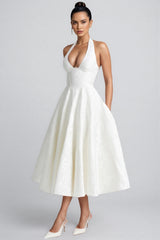 Effiy White Tie-Neck Midi Dress