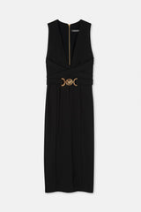 Noric Black V-Neck Bandage Midi Dress