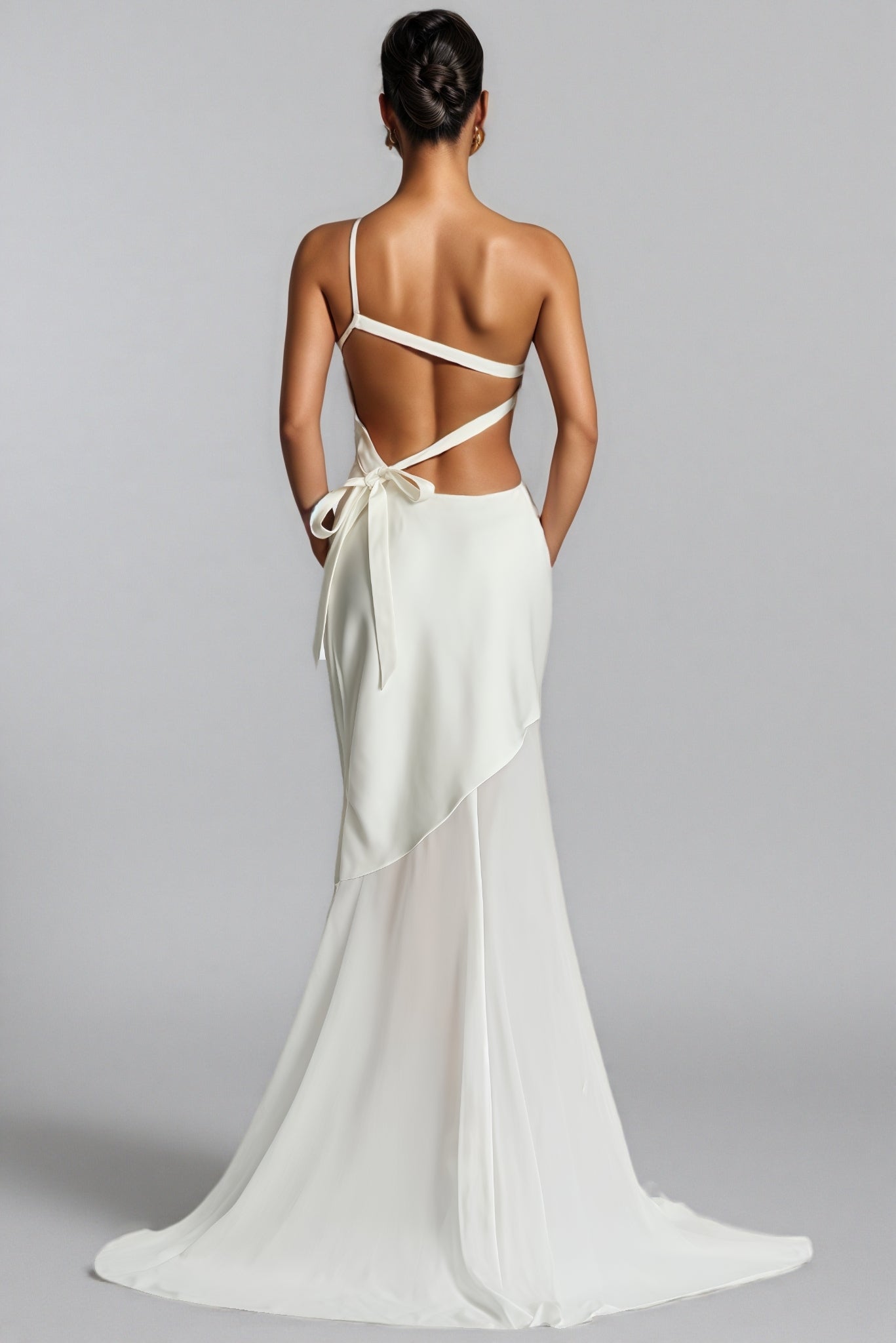 Zoralt White Slanted Neckline Maxi Dress