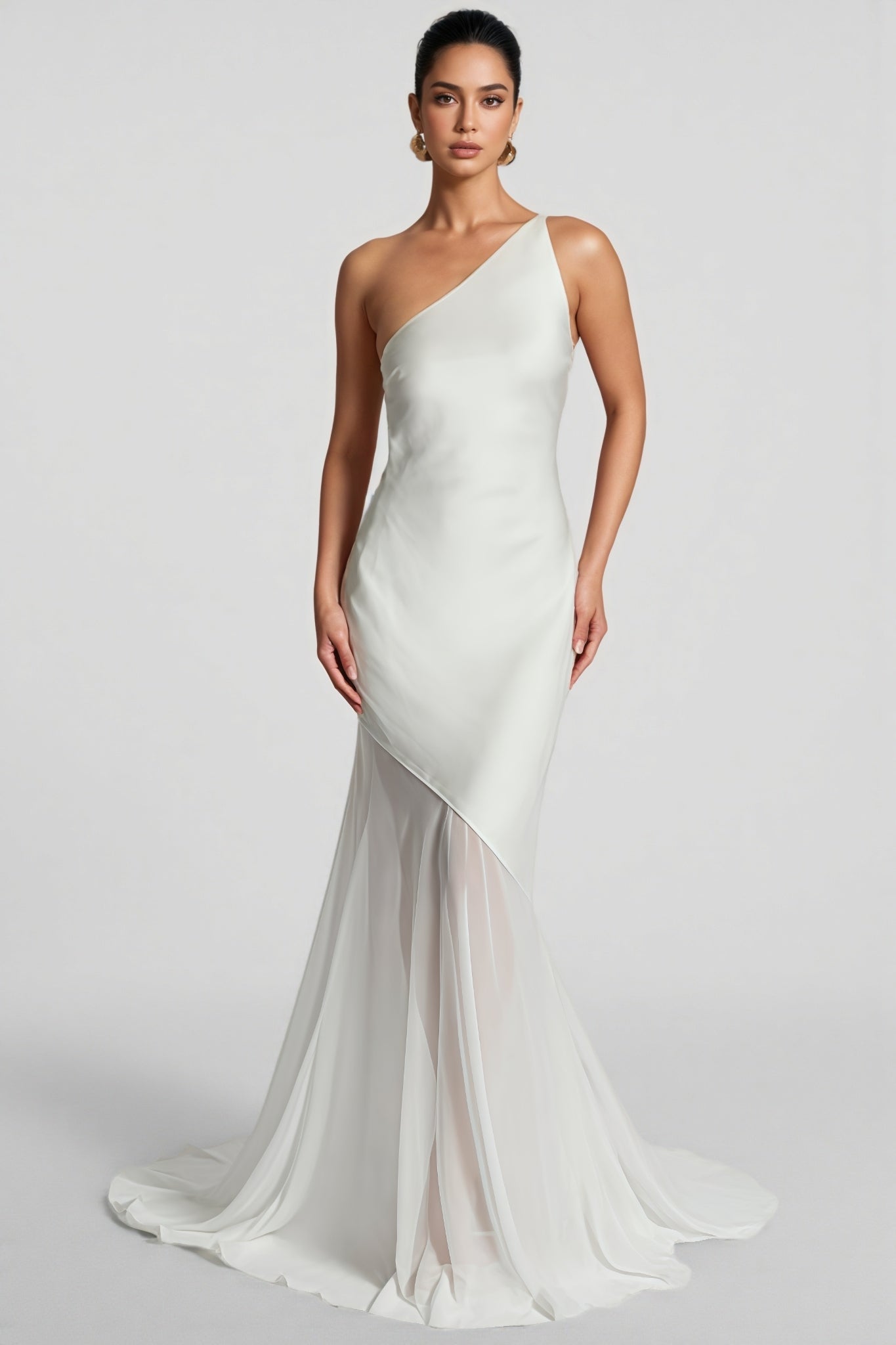 Zoralt White Slanted Neckline Maxi Dress