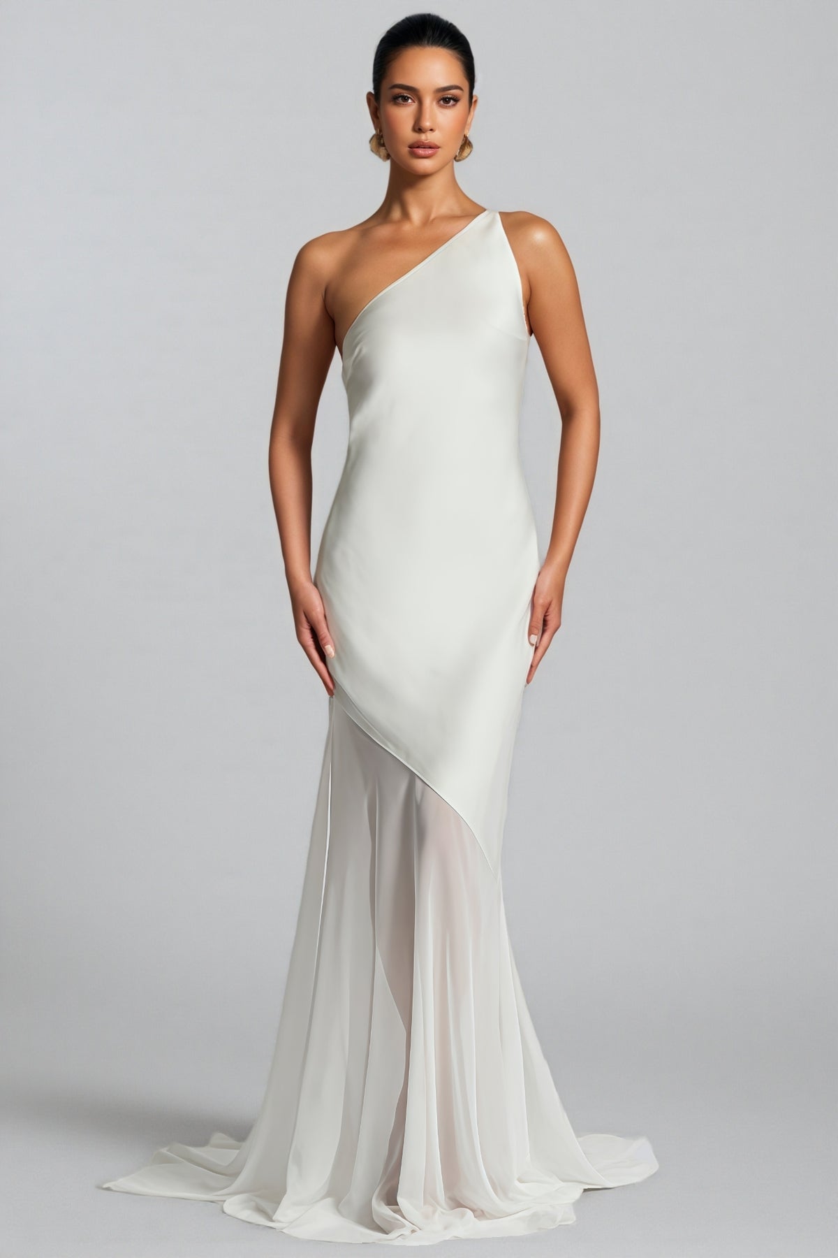 Zoralt White Slanted Neckline Maxi Dress