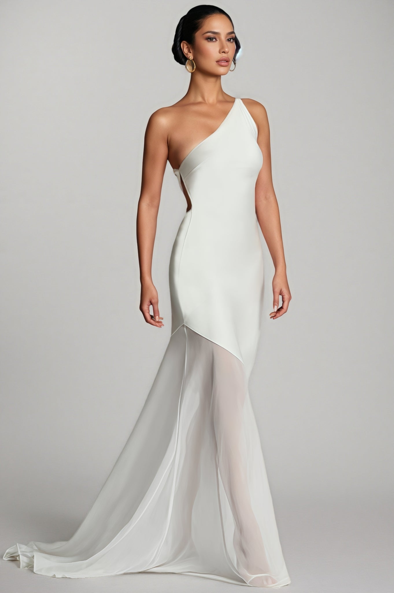 Zoralt White Slanted Neckline Maxi Dress