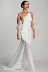 Zoralt White Slanted Neckline Maxi Dress