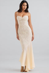 Vaelse Lace Ruffle Halter Maxi Dress
