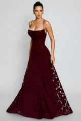 Liralk Red Strapless Mesh Maxi Dress