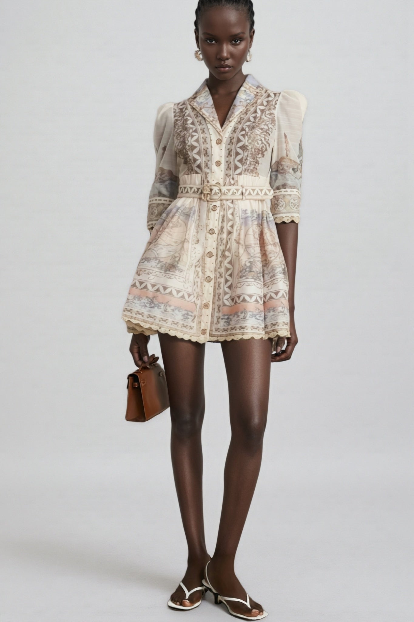 Wyetha Standing Neck Lantern Sleeve Mini Dress