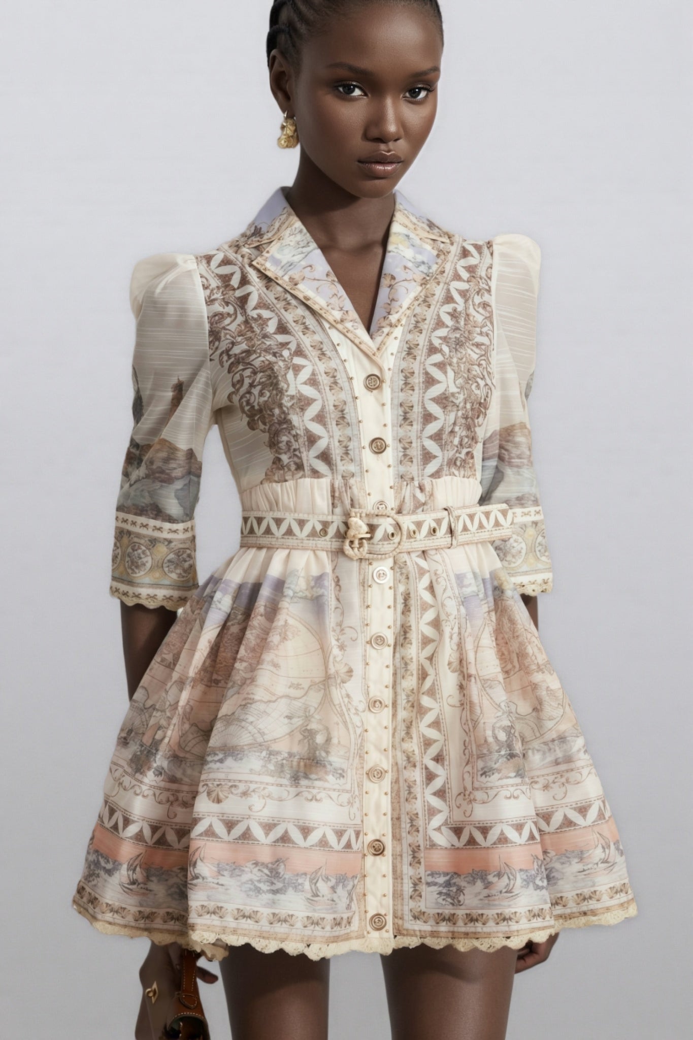 Wyetha Standing Neck Lantern Sleeve Mini Dress