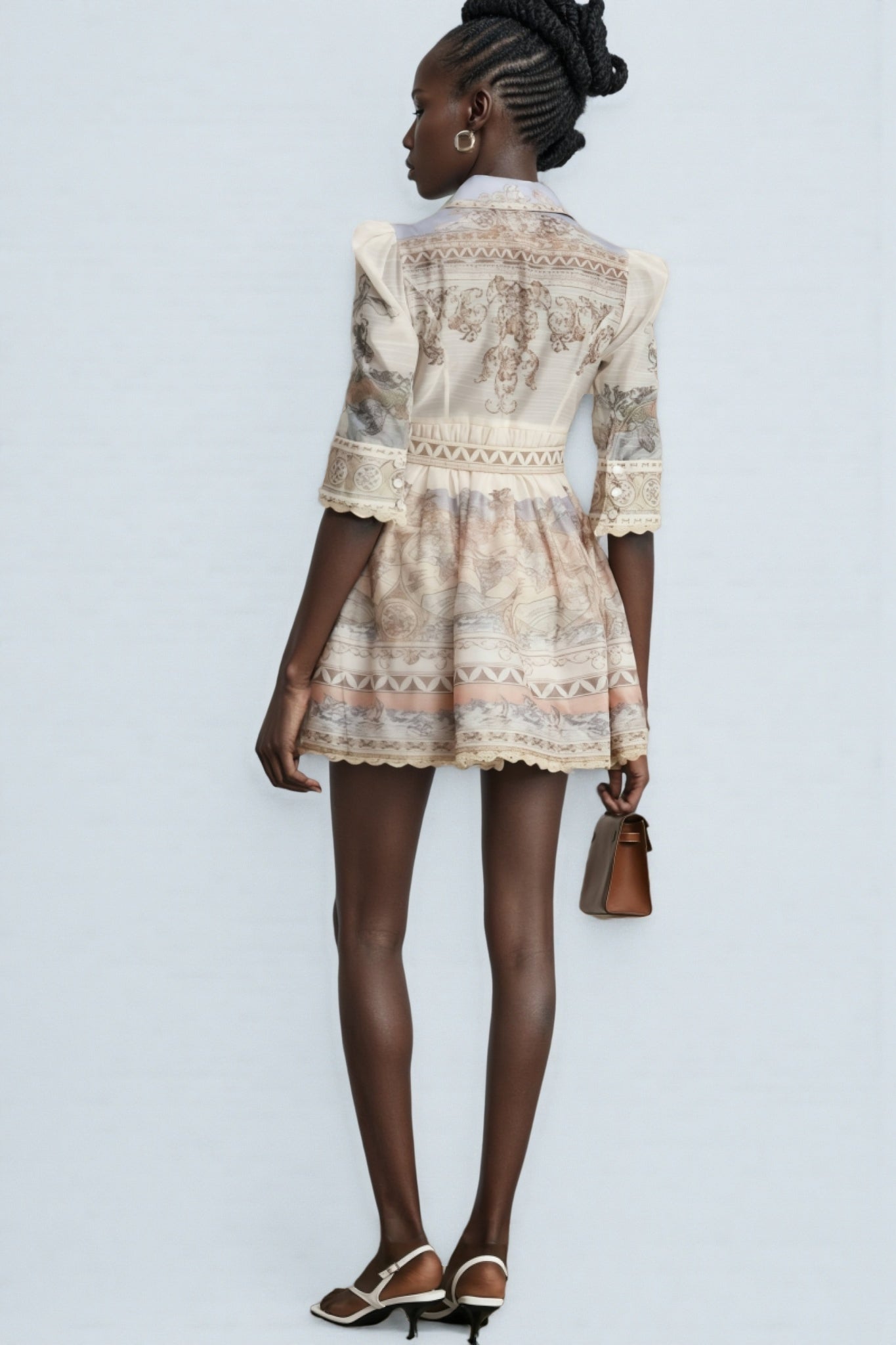 Wyetha Standing Neck Lantern Sleeve Mini Dress