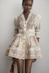 Wyetha Standing Neck Lantern Sleeve Mini Dress