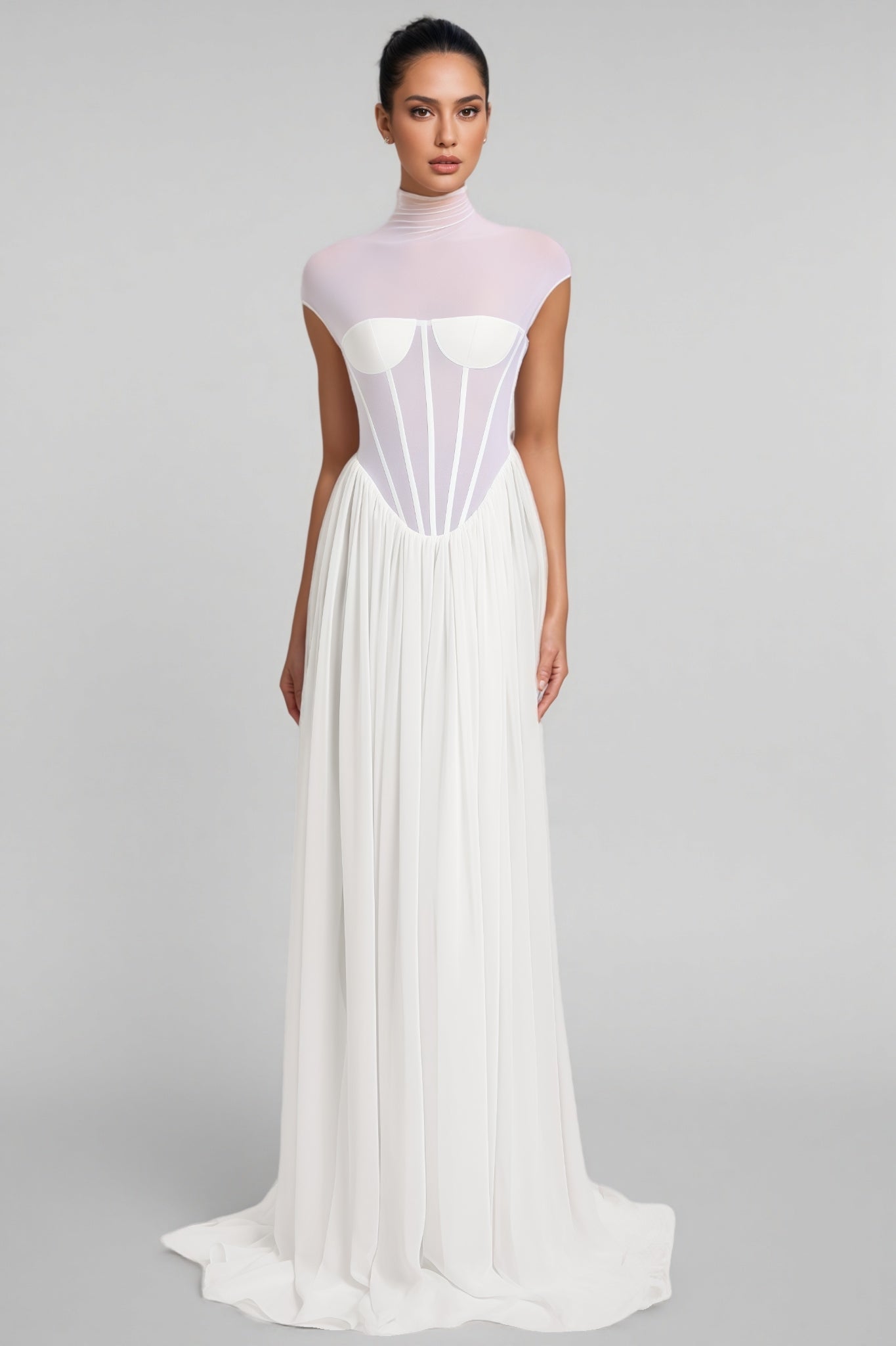 Mishatp White Semi Sheer Chiffon Maxi Dress – Ooins