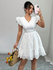 Jaretp V-neck Lace Embroidery Mini Dress