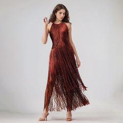 Quelr Halterneck Fringe Midi Dress