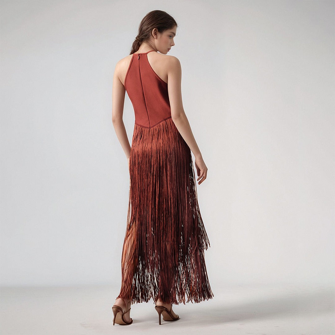 Quelr Halterneck Fringe Midi Dress