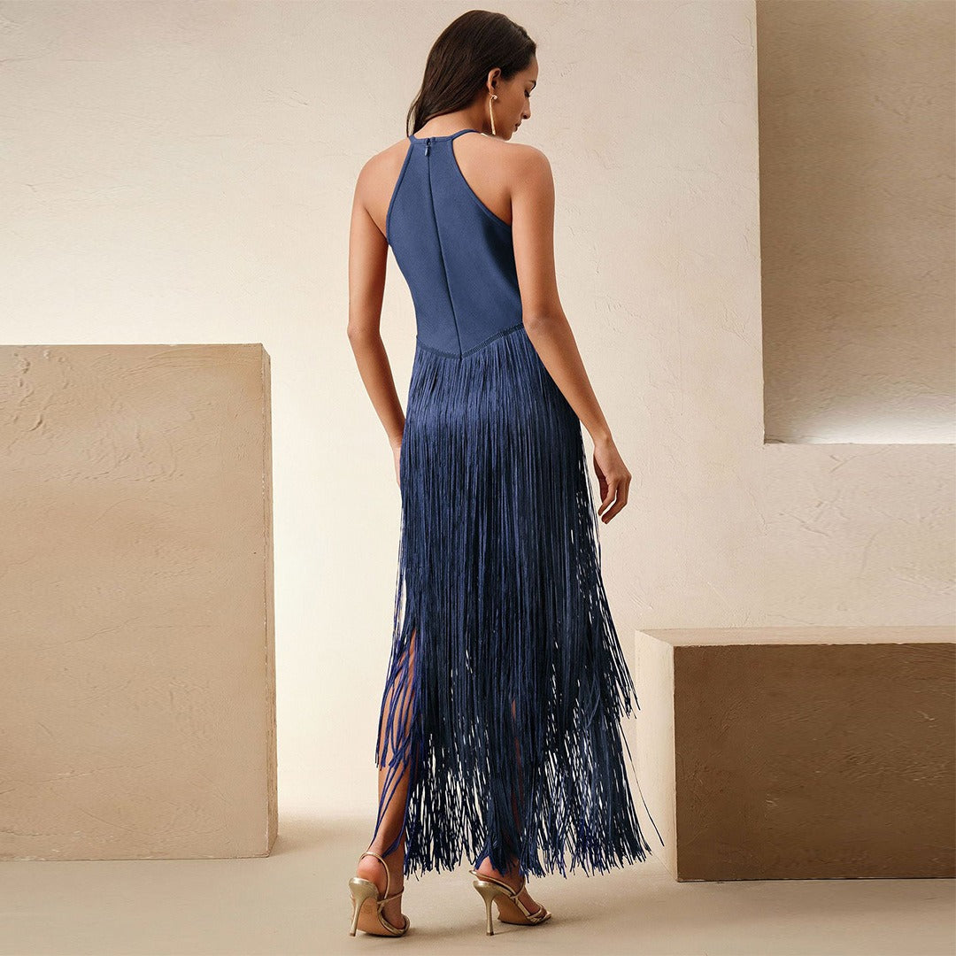 Quelr Halterneck Fringe Midi Dress