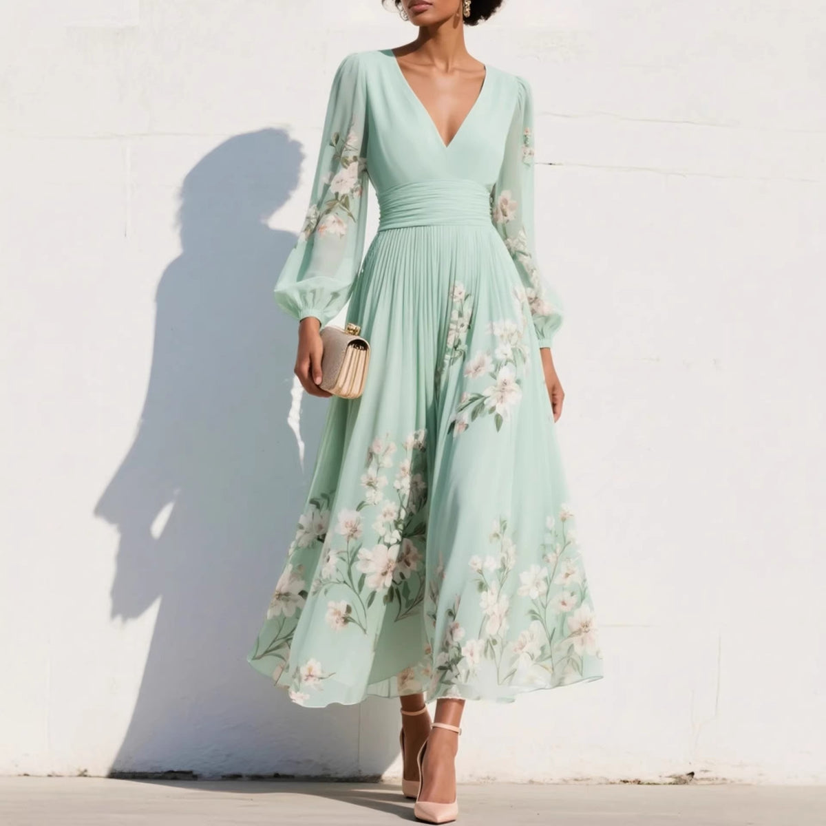 Finloe Belted Leaf Floral Print Maxi Dress
