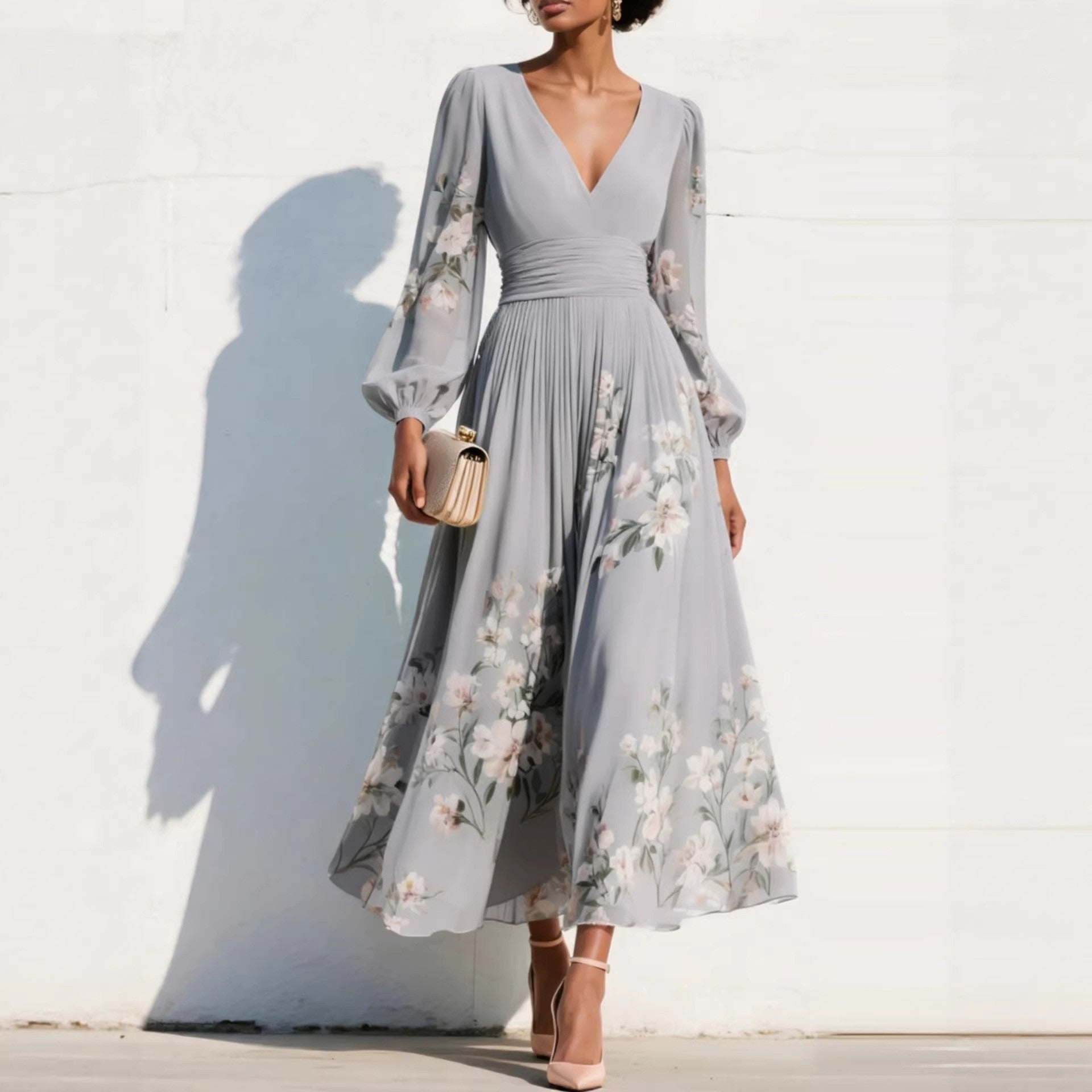 Finloe Belted Leaf Floral Print Maxi Dress