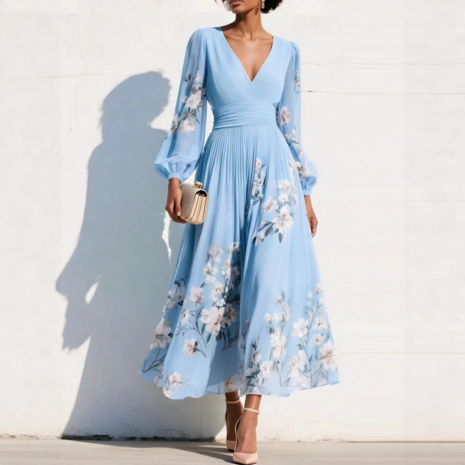 Finloe Belted Leaf Floral Print Maxi Dress