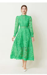 Victoirk Lace Butterfly-Sleeve Midi Dress