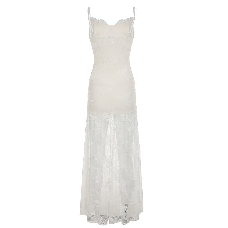 Ilyas Apricot Lace Flower Maxi Dress