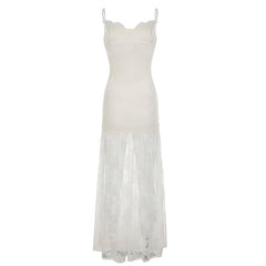 Ilyas Apricot Lace Flower Maxi Dress