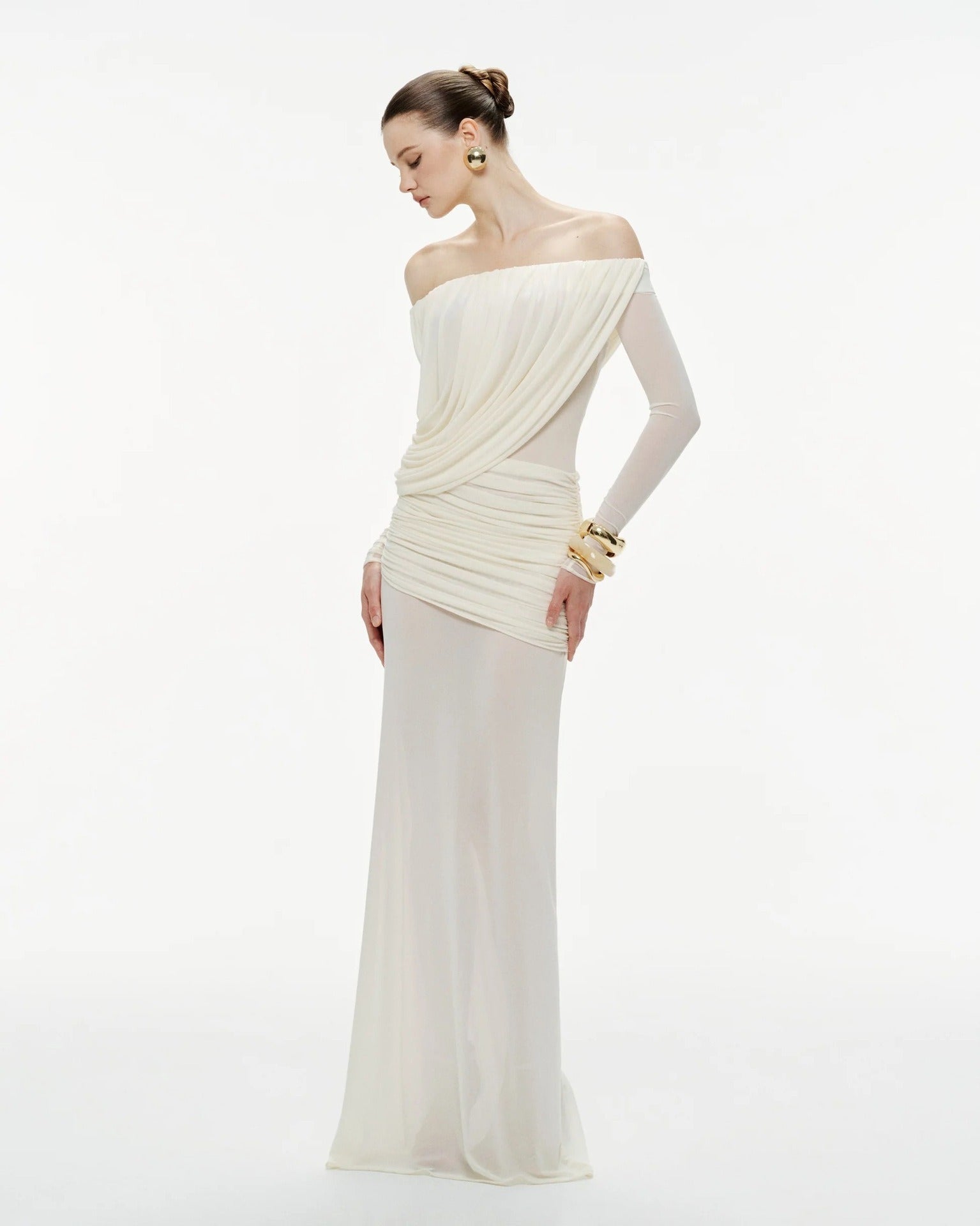 Gaelthis Strapless Ruched Draped Maxi Dress