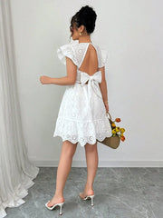 Jaretp V-neck Lace Embroidery Mini Dress