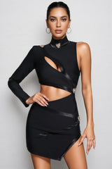 Glacial One Shoulder Cutout Mini Bandage Dress