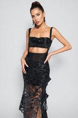 Iris Ruffle Sequin Mesh Midi Dress