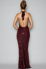 Ordan Sequin Neck Maxi Dress