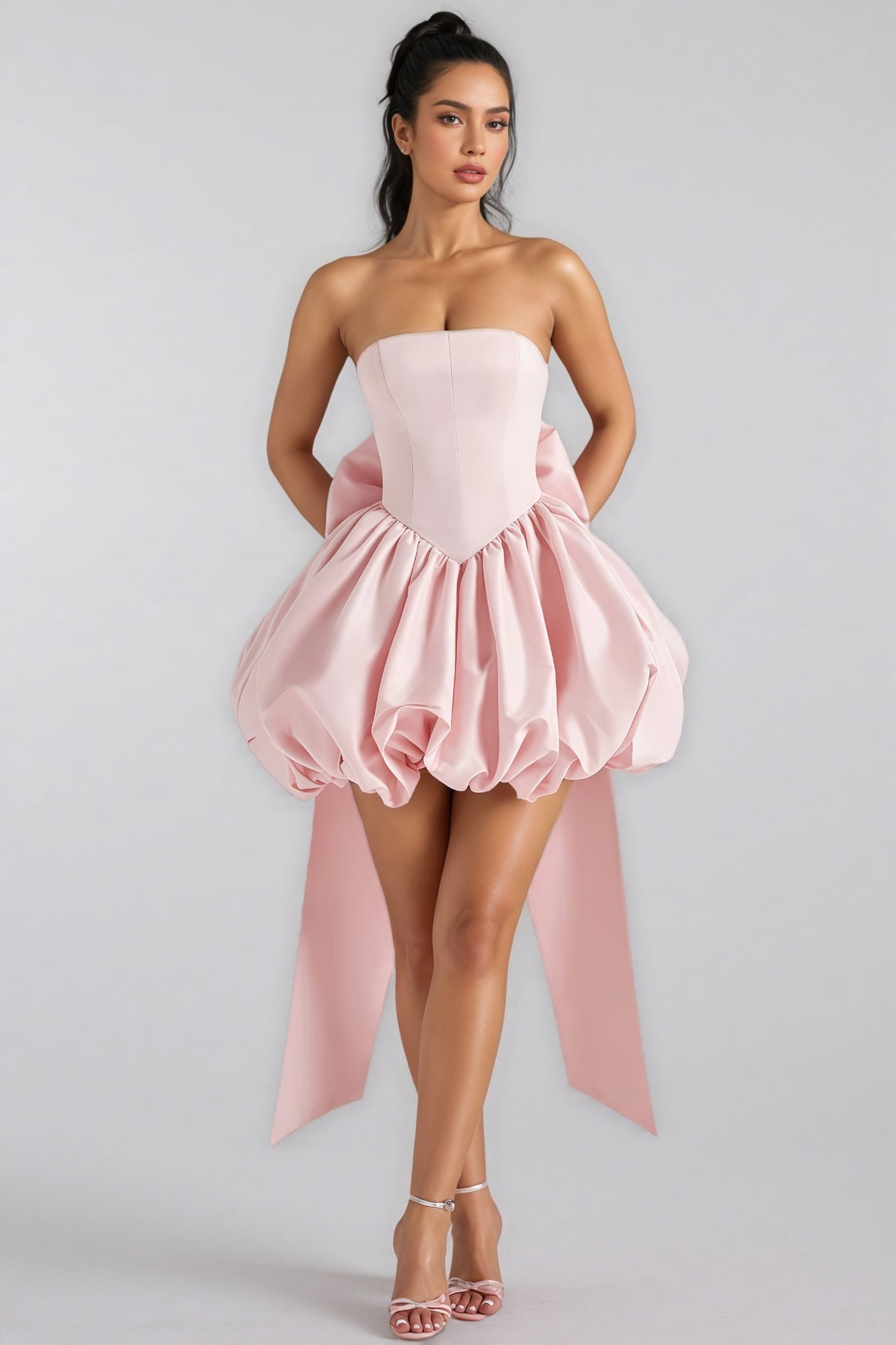 Cordt Pink Bow Halter Lantern Mini Dress