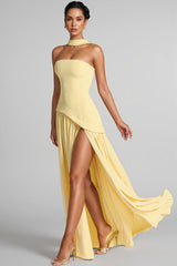 Amorlt Yellow Irregular Slit Maxi Dress