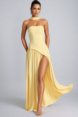 Amorlt Yellow Irregular Slit Maxi Dress