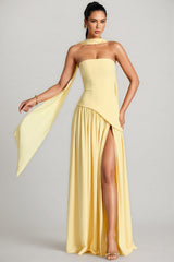 Amorlt Yellow Irregular Slit Maxi Dress