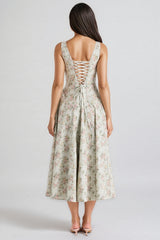 Yaralt Sage Floral Print Cotton Midi Dress