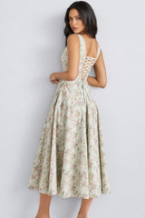 Yaralt Sage Floral Print Cotton Midi Dress