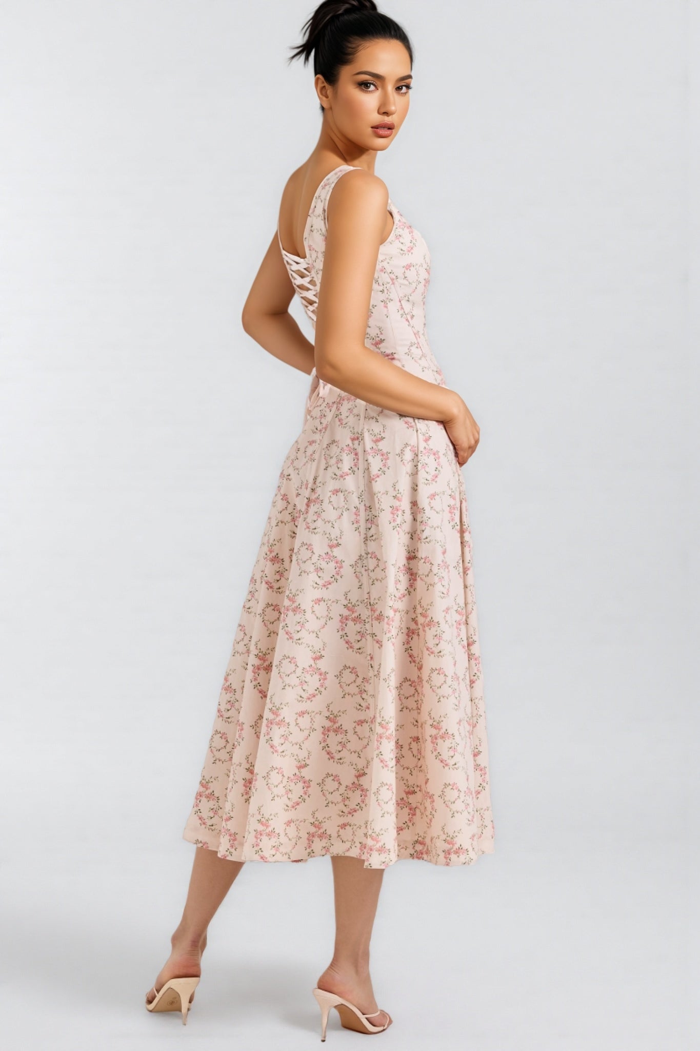 Valely Floral Print Cotton Midi Dress